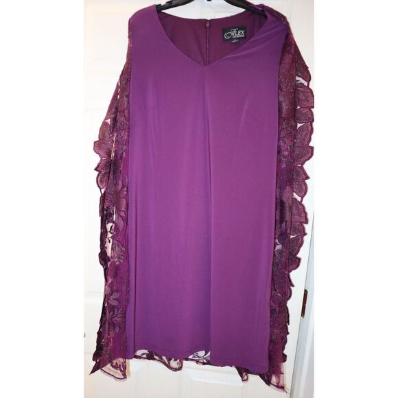 Alex Evenings Women Sz 14 Plum Purple Embroidered Sheer Overlay Midi Dress $219 - Picture 5 of 10